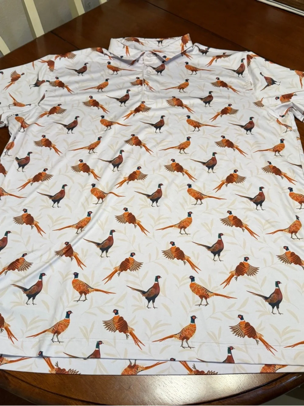 Waggle Polo Shirt Mens 2XL Hunting Pheasant Print Performance Stretch Golf AOP - Picture 2 of 7